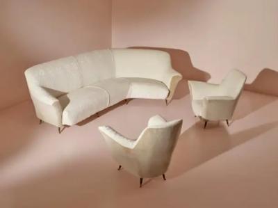  ISA Bergamo I S A Italy Ico Parisi Curved fabric sofa with brass legs by Isa Bergamo Italy 1950s