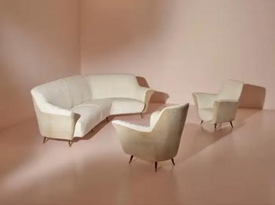  ISA Bergamo I S A Italy Ico Parisi Curved fabric sofa with brass legs by Isa Bergamo Italy 1950s