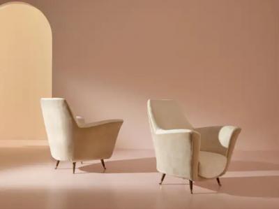  ISA Bergamo I S A Italy Ico Parisi velvet and brass armchairs by Isa Bergamo Italy 1950s
