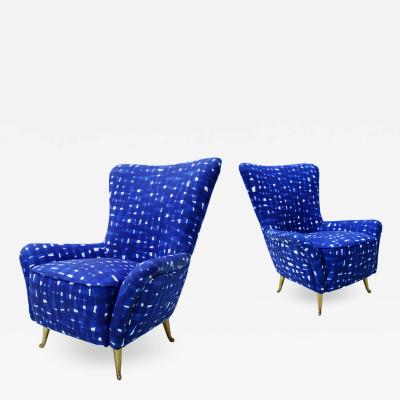  ISA Bergamo I S A Italy Italian Mid Century Modern Cotton Pattern Pair of ISA Slipper Chairs