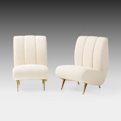  ISA Bergamo I S A Italy Rare Pair of Lounge or Slipper Chairs in Ivory Boucl by ISA Bergamo