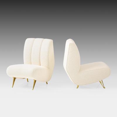  ISA Bergamo I S A Italy Rare Pair of Lounge or Slipper Chairs in Ivory Boucl by ISA Bergamo