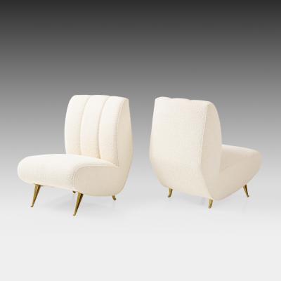  ISA Bergamo I S A Italy Rare Pair of Lounge or Slipper Chairs in Ivory Boucl by ISA Bergamo