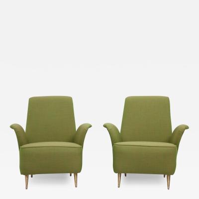  ISA Bergamo I S A Italy Set of Two Lounge Chairs in Fabric and Brass by i S a Italy 1960s