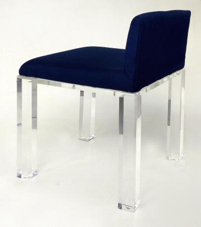  Iconic Design Gallery Custom Lucite Vanity Bench or Stool with Thick Lucite Legs and Upholstered Seat