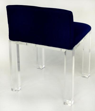  Iconic Design Gallery Custom Lucite Vanity Bench or Stool with Thick Lucite Legs and Upholstered Seat