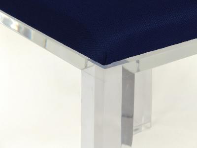  Iconic Design Gallery Custom Lucite Vanity Bench or Stool with Thick Lucite Legs and Upholstered Seat