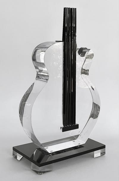  Iconic Design Gallery Custom Made 4 Thick Lucite Guitar Sculpture on Stand Signed Edition 1 10
