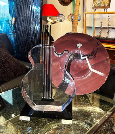  Iconic Design Gallery Custom Made 4 Thick Lucite Guitar Sculpture on Stand Signed Edition 1 10