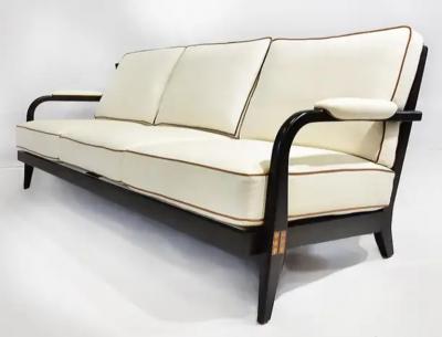 Iconic Design Gallery Le June Upholstery 3 Seat Club Havana Sofa Floor Model Walnut Finished Mahogany