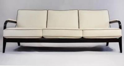 Iconic Design Gallery Le June Upholstery 3 Seat Club Havana Sofa Floor Model Walnut Finished Mahogany