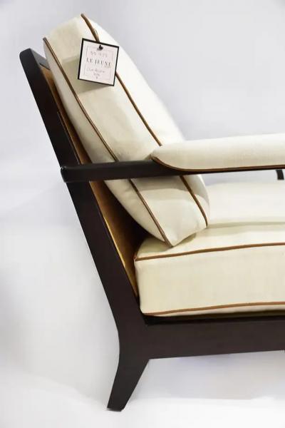 Iconic Design Gallery Le June Upholstery 3 Seat Club Havana Sofa Floor Model Walnut Finished Mahogany