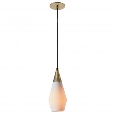  Idman Oy 1960s Opaline Glass and Brass Geometric Pendant Lamp Attributed to Mauri Almari