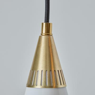  Idman Oy 1960s Opaline Glass and Brass Geometric Pendant Lamp Attributed to Mauri Almari