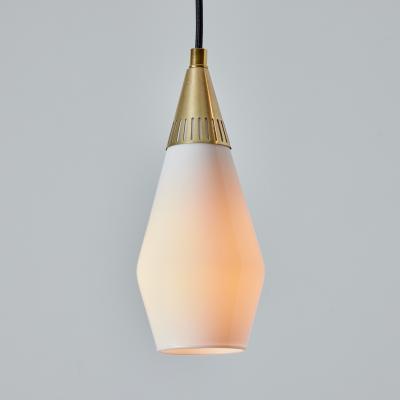  Idman Oy 1960s Opaline Glass and Brass Geometric Pendant Lamp Attributed to Mauri Almari
