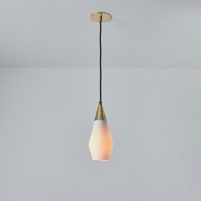  Idman Oy 1960s Opaline Glass and Brass Geometric Pendant Lamp Attributed to Mauri Almari