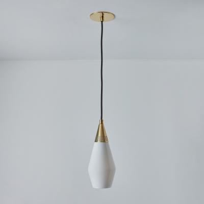  Idman Oy 1960s Opaline Glass and Brass Geometric Pendant Lamp Attributed to Mauri Almari