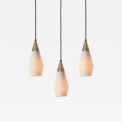  Idman Oy 1960s Opaline Glass and Brass Geometric Pendant Lamp Attributed to Mauri Almari