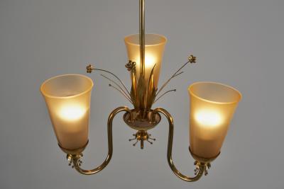  Idman Oy Brass Chandelier with Floral Decoration for Idman Oy Finland ca 1950s