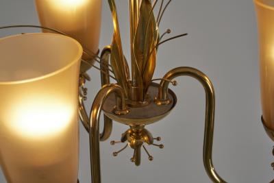  Idman Oy Brass Chandelier with Floral Decoration for Idman Oy Finland ca 1950s