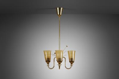  Idman Oy Brass Chandelier with Floral Decoration for Idman Oy Finland ca 1950s