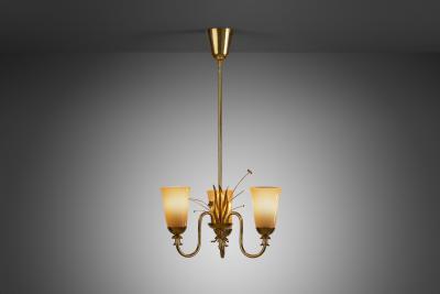  Idman Oy Brass Chandelier with Floral Decoration for Idman Oy Finland ca 1950s
