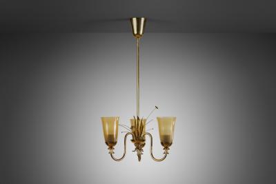  Idman Oy Brass Chandelier with Floral Decoration for Idman Oy Finland ca 1950s