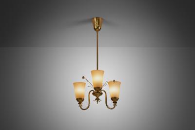  Idman Oy Brass Chandelier with Floral Decoration for Idman Oy Finland ca 1950s