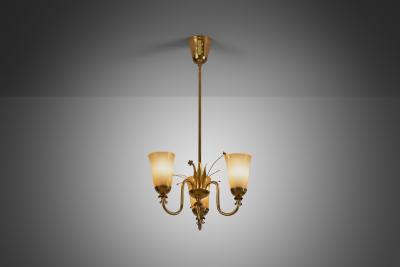  Idman Oy Brass Chandelier with Floral Decoration for Idman Oy Finland ca 1950s