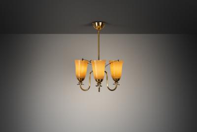  Idman Oy Brass Chandelier with Floral Decorations for Idman Finland 1950s