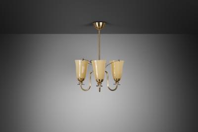  Idman Oy Brass Chandelier with Floral Decorations for Idman Finland 1950s