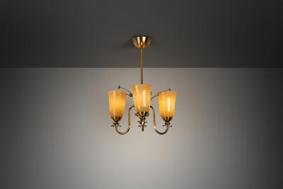  Idman Oy Brass Chandelier with Floral Decorations for Idman Finland 1950s