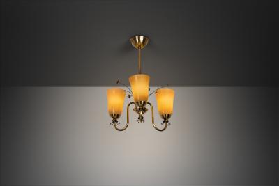  Idman Oy Brass Chandelier with Floral Decorations for Idman Finland 1950s