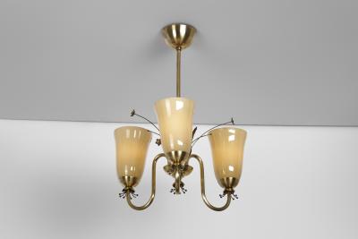  Idman Oy Brass Chandelier with Floral Decorations for Idman Finland 1950s