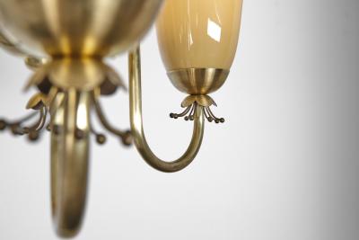  Idman Oy Brass Chandelier with Floral Decorations for Idman Finland 1950s