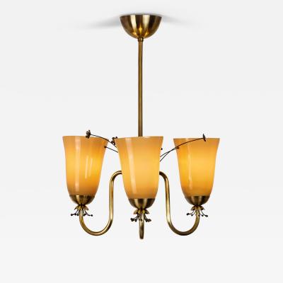  Idman Oy Brass Chandelier with Floral Decorations for Idman Finland 1950s