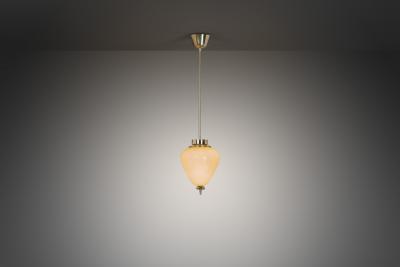  Idman Oy Brass and Amber Tinted Glass Hanging Lamp by Idman Finland Mid 20th century