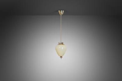  Idman Oy Brass and Amber Tinted Glass Hanging Lamp by Idman Finland Mid 20th century