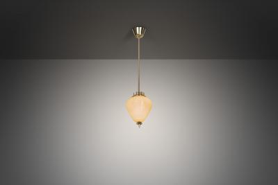  Idman Oy Brass and Amber Tinted Glass Hanging Lamp by Idman Finland Mid 20th century
