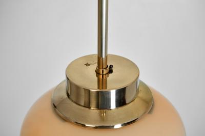  Idman Oy Brass and Amber Tinted Glass Hanging Lamp by Idman Finland Mid 20th century