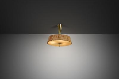  Idman Oy Ceiling Lamp with Rattan Shade by Idman Finland Mid 20th Century