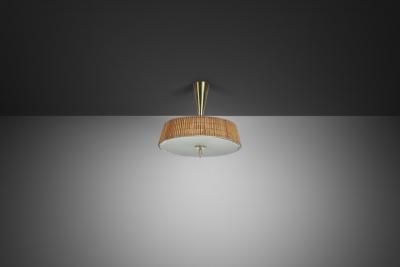  Idman Oy Ceiling Lamp with Rattan Shade by Idman Finland Mid 20th Century