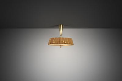 Idman Oy Ceiling Lamp with Rattan Shade by Idman Finland Mid 20th Century