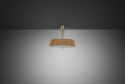  Idman Oy Ceiling Lamp with Rattan Shade by Idman Finland Mid 20th Century