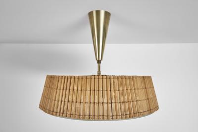  Idman Oy Ceiling Lamp with Rattan Shade by Idman Finland Mid 20th Century