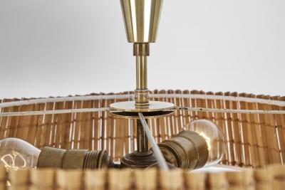  Idman Oy Ceiling Lamp with Rattan Shade by Idman Finland Mid 20th Century