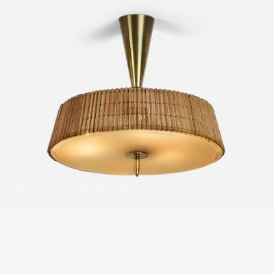  Idman Oy Ceiling Lamp with Rattan Shade by Idman Finland Mid 20th Century