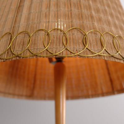  Idman Oy Finnish Modern Floor Lamp Model 224 in Elm Brass Rattan Stockmann 1950s