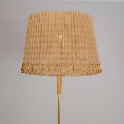  Idman Oy Finnish Modern Floor Lamp Model 224 in Elm Brass Rattan Stockmann 1950s
