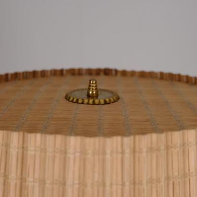  Idman Oy Finnish Modern Floor Lamp Model 224 in Elm Brass Rattan Stockmann 1950s